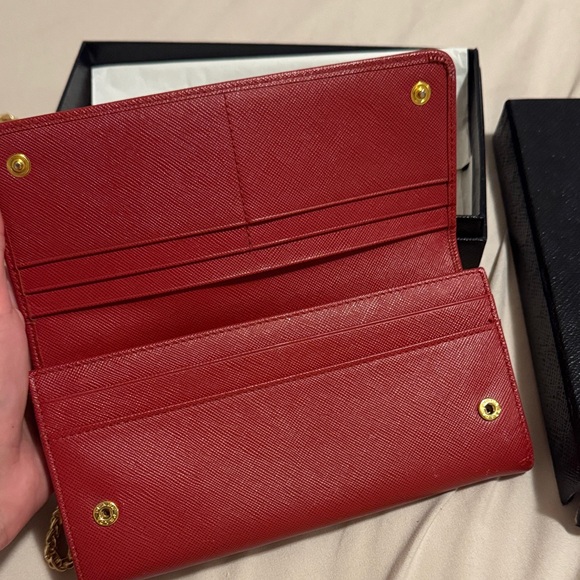Authentic Prada Red Saffiano Leather Chain Wallet with chain box - Picture 3 of 9